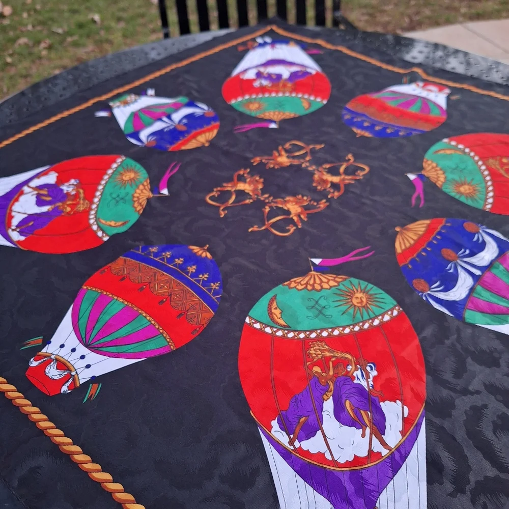 Hot Air Balloon Scarf Vintage Large Bright Colors Wrap Silky Classic Retro - Picture 9 of 16